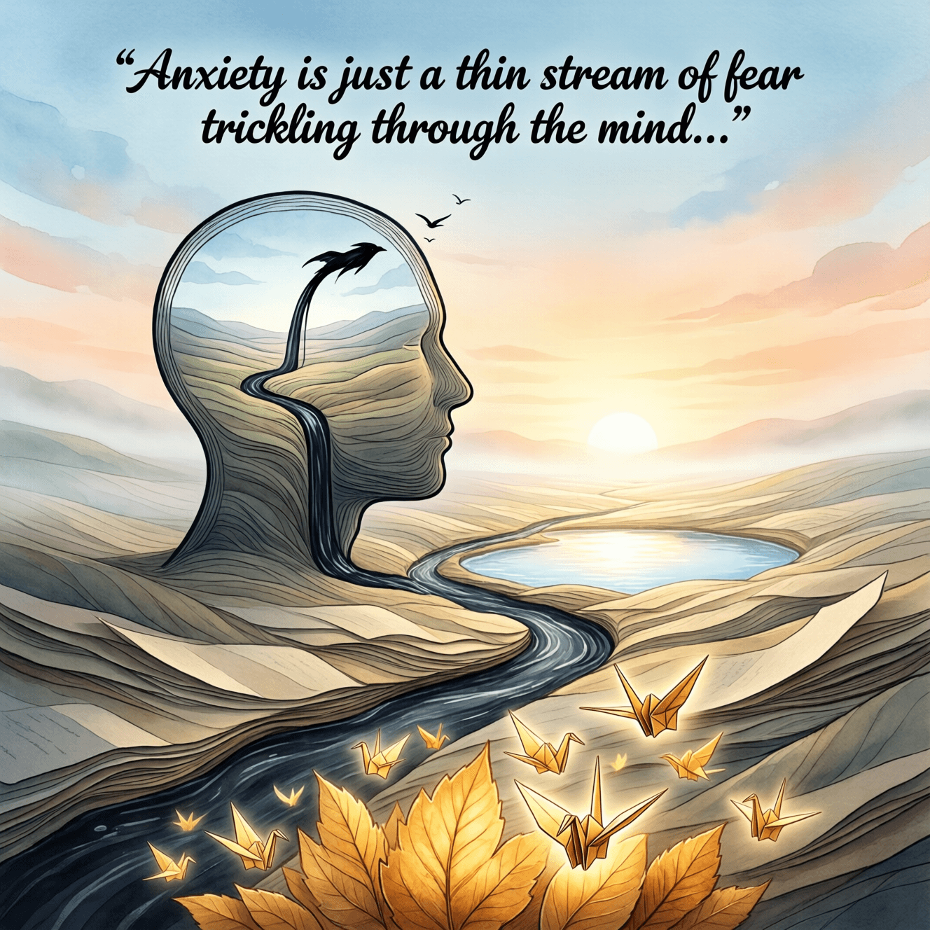 焦虑不过是一股细细的恐惧之流,涓涓淌过心灵。若任其滋长,它会凿出一道沟渠,使所有其他念头都被引流而去。——阿瑟·索默斯·罗什