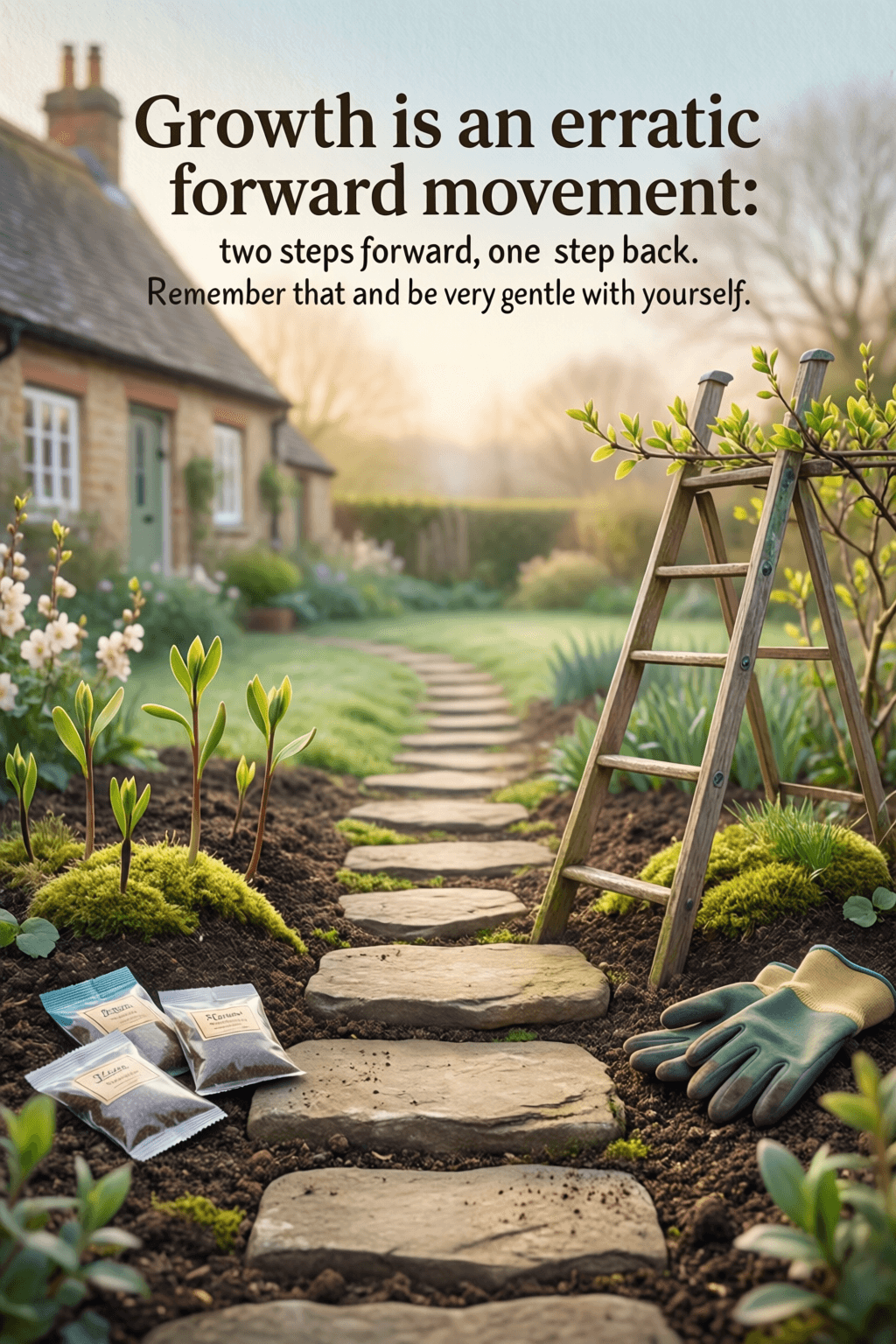 Growth Moves Forward in Uneven, Gentle Steps Growth is an erratic forward movement: two steps forward, one step back. Remember that and be very g
