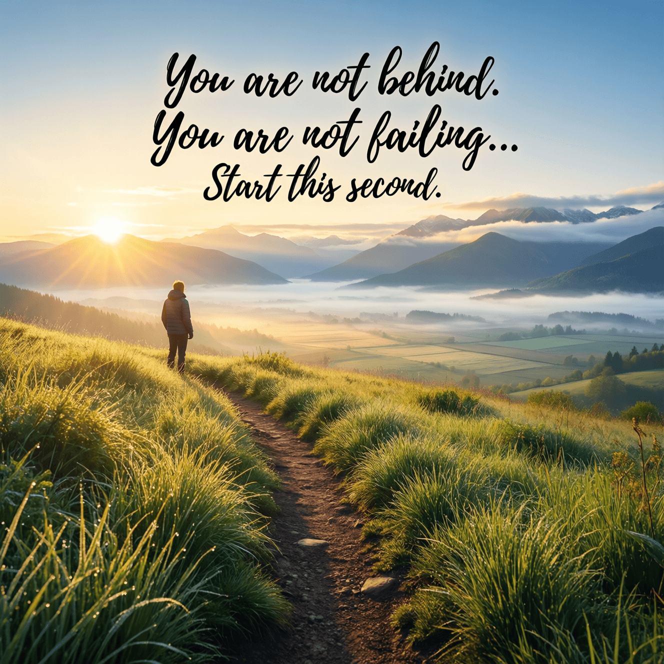 No estás atrasado. No estás fracasando. Estás exactamente donde necesitas estar para empezar de nuevo. Empieza en este segundo. — Marc Chernoff