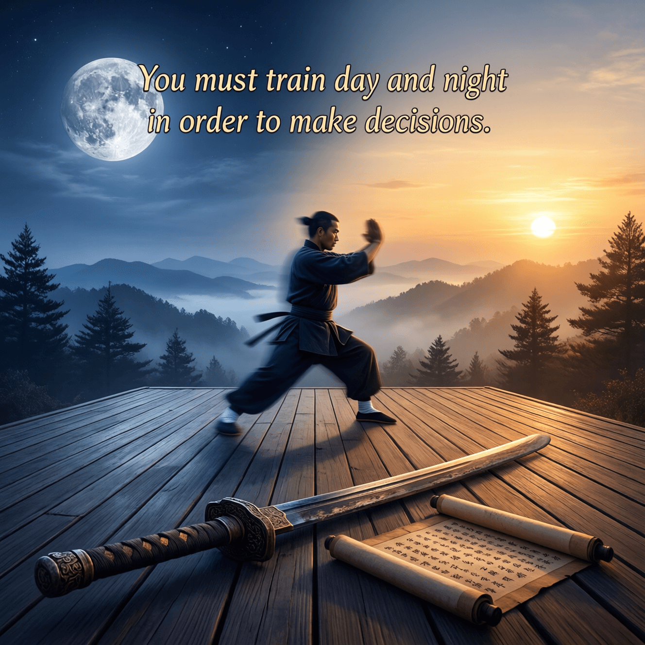 Debes entrenar día y noche para poder tomar decisiones. — Miyamoto Musashi