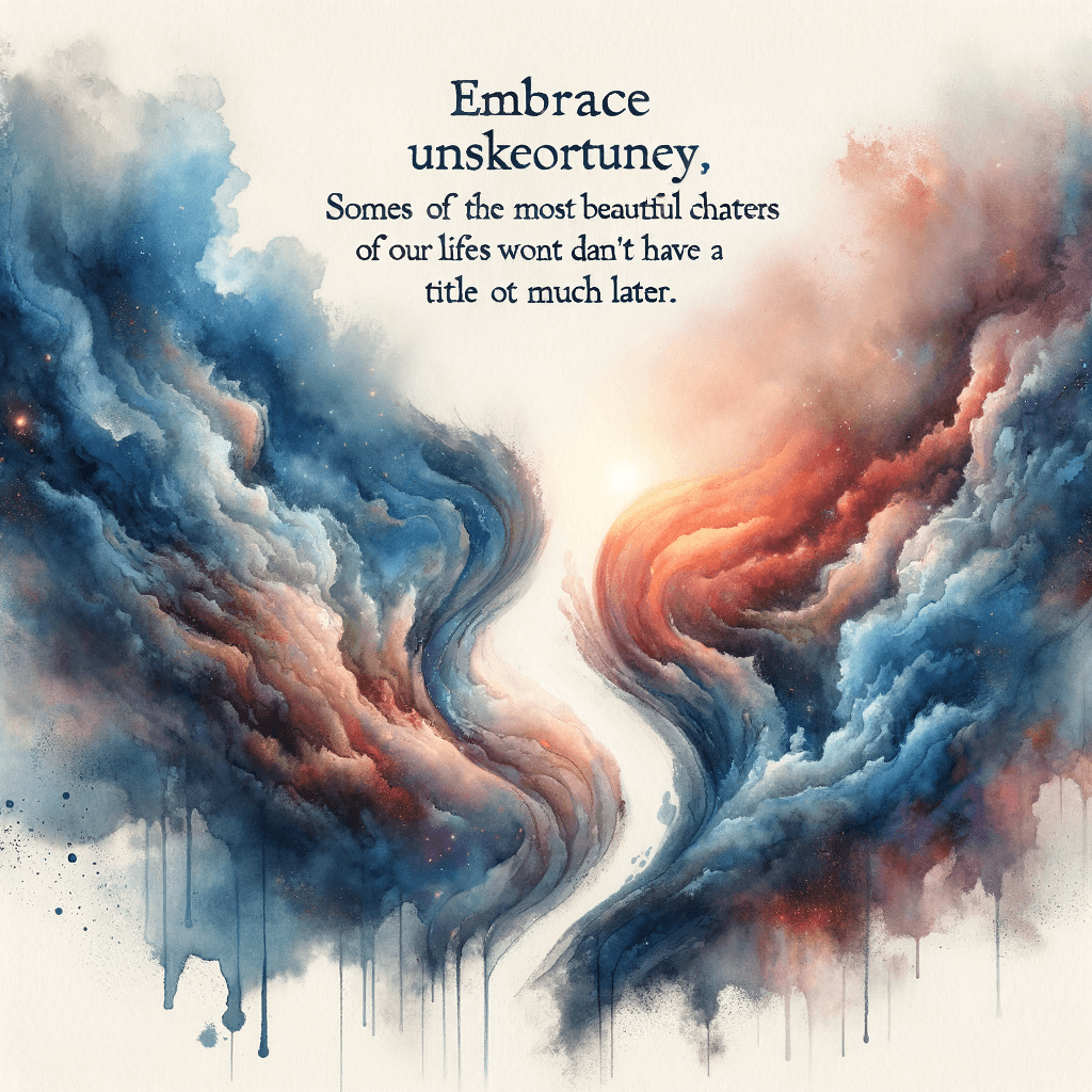Acepta la incertidumbre. Algunos de los capítulos más hermosos de nuestras vidas no tendrán un título hasta mucho más tarde. — Bob Goff