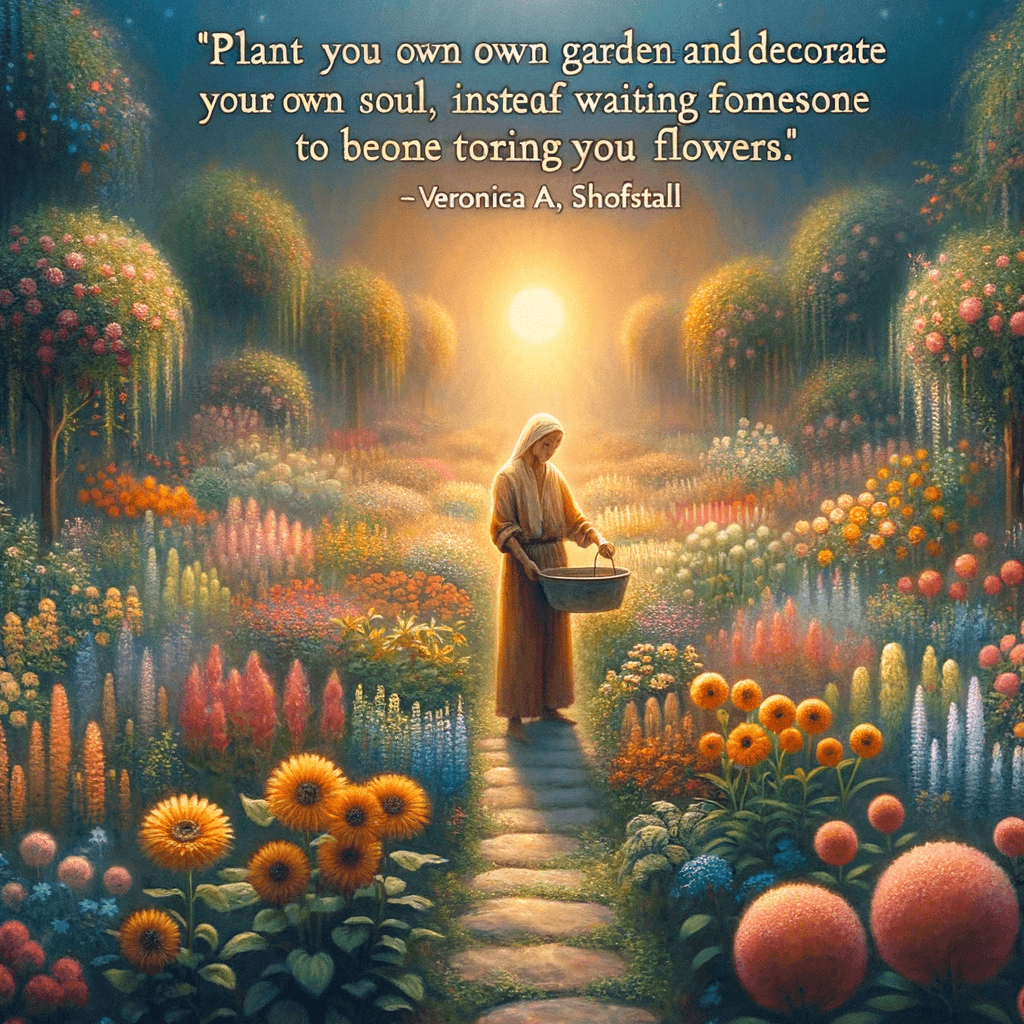 种植你自己的花园,装饰你自己的灵魂,而不是等待别人给你带花。 — Veronica A. Shoffstall