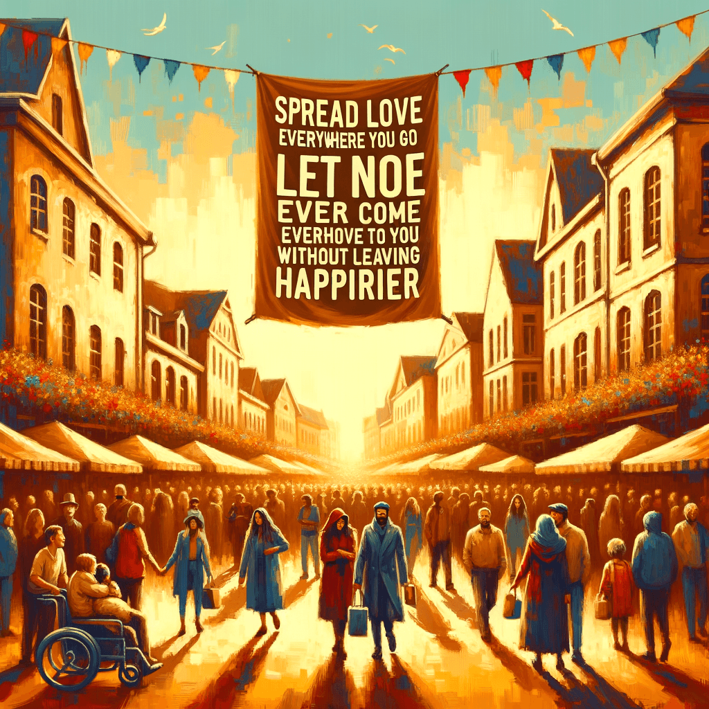 Esparce amor dondequiera que vayas. Que nadie llegue a ti sin irse más feliz. — Madre Teresa