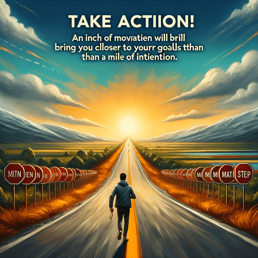 ¡Toma acción! Un centímetro de movimiento te acercará más a tus metas que una milla de intención. — Doug Firebaugh, Estados Unidos.