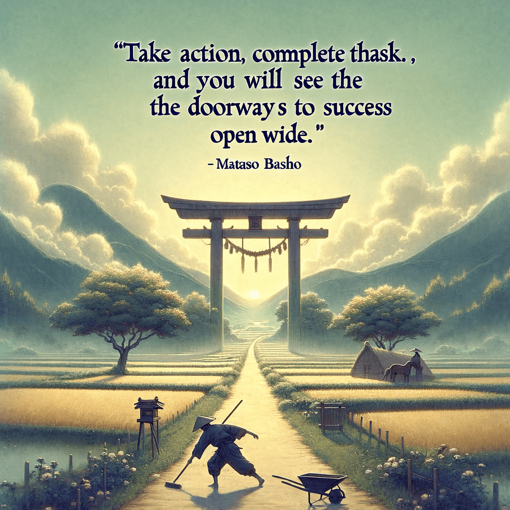 Actúa, completa la tarea y verás la puerta al éxito abrirse de par en par. — Matsuo Basho