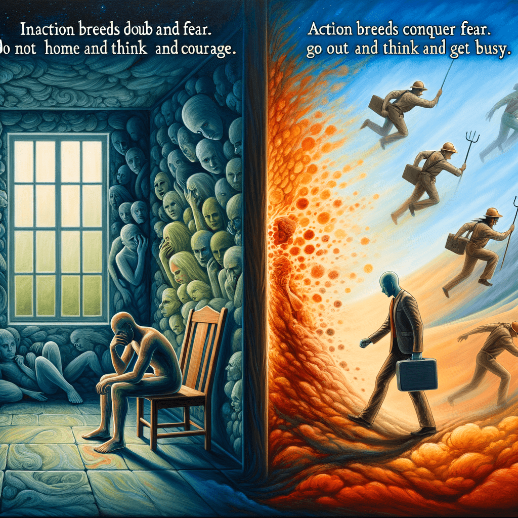 La inacción engendra duda y miedo. La acción engendra confianza y valor. Si quieres vencer el miedo, no te quedes en casa pensando en ello. Sal y mantente ocupado. — Dale Carnegie
