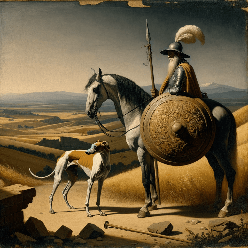 在拉曼恰的一个地方,我不愿意记得它的名字,不久前住着一个乡绅,他有长矛在枪架上,古旧的盾牌,瘦弱的老马和一只奔跑的猎犬。