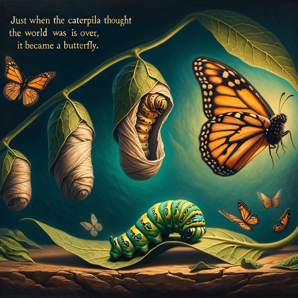 Justo cuando la oruga pensaba que el mundo se había acabado, se convirtió en mariposa. — Proverbio