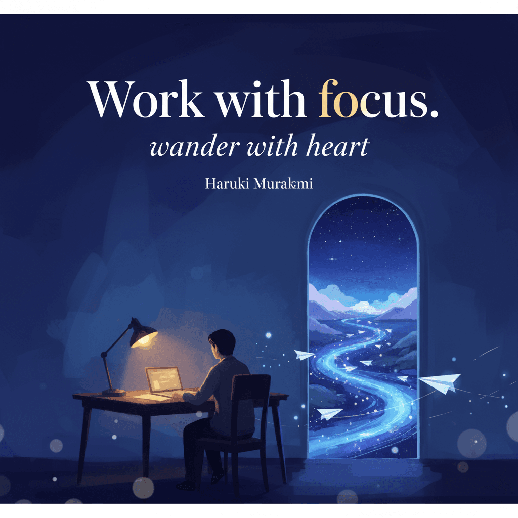 Work with focus, wander with heart. — Haruki Murakami