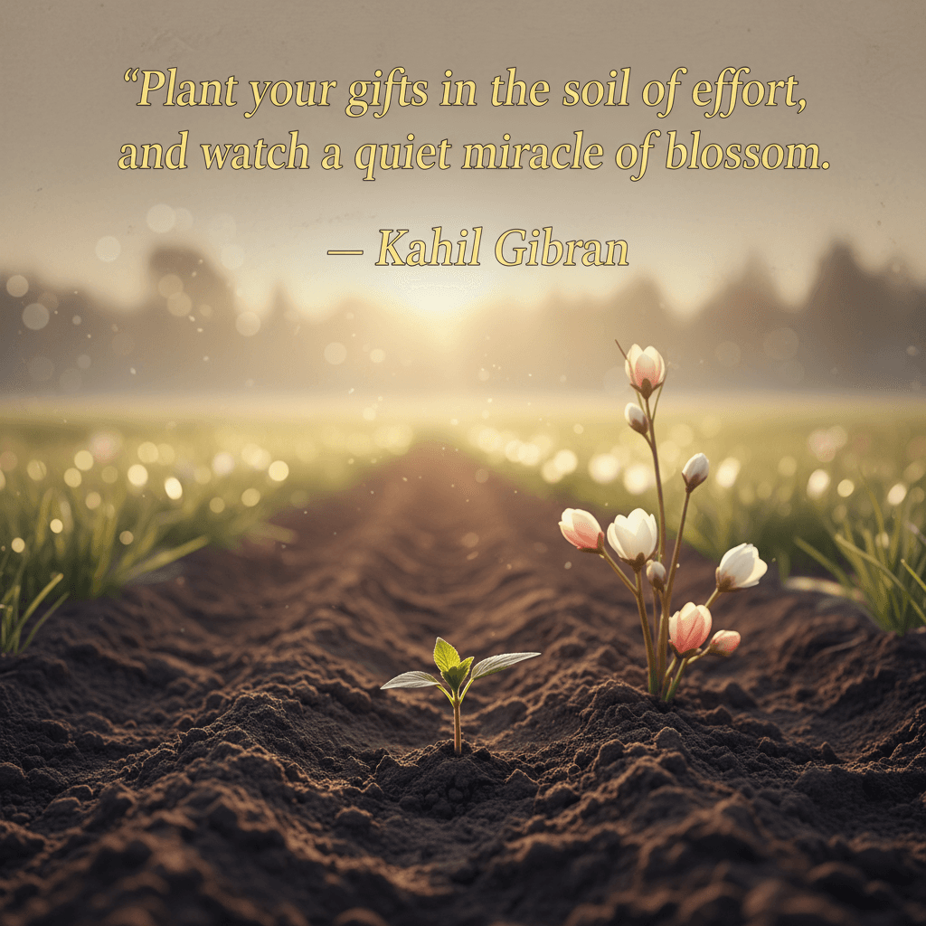 天赋与努力的静默花开 把你的天赋播种在努力的土壤里,静观一场花开的静默奇迹。—— 纪伯伦