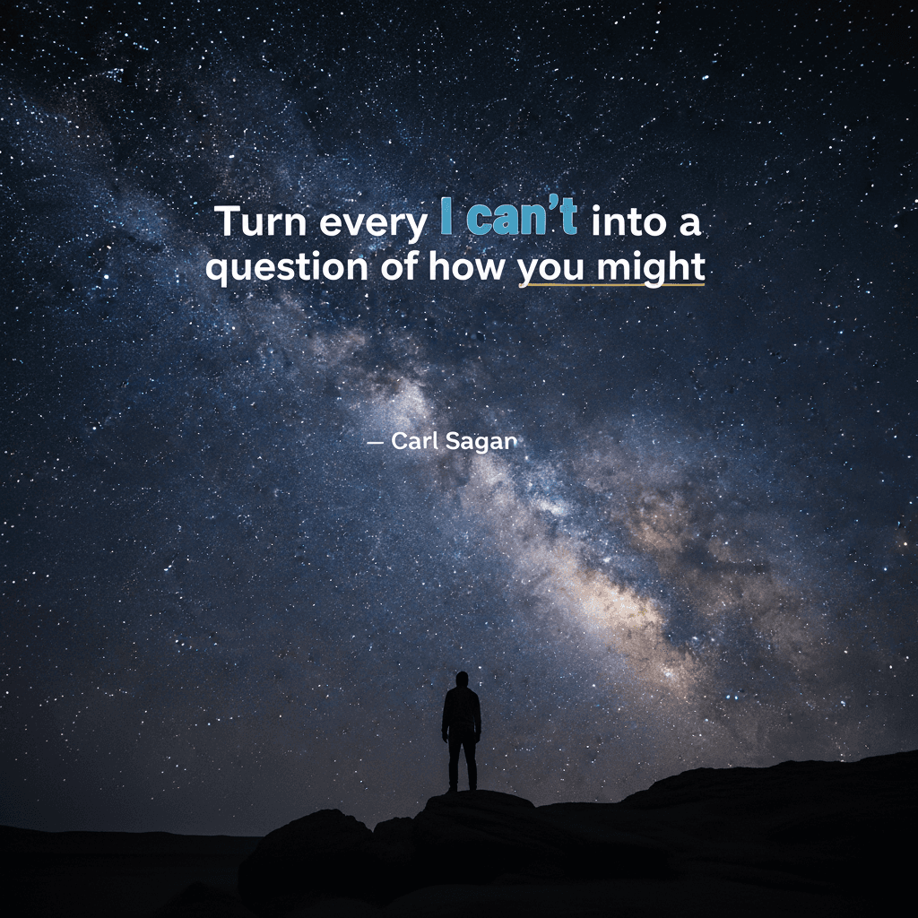 Convierte cada «no puedo» en una pregunta sobre cómo podrías hacerlo. — Carl Sagan