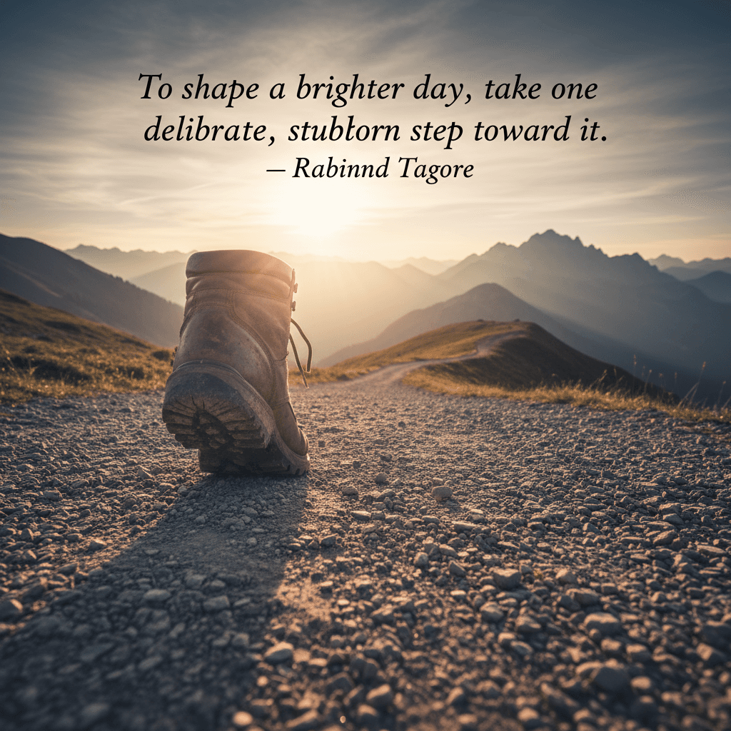 Para forjar un día más radiante, da un paso deliberado y obstinado hacia él. — Rabindranath Tagore