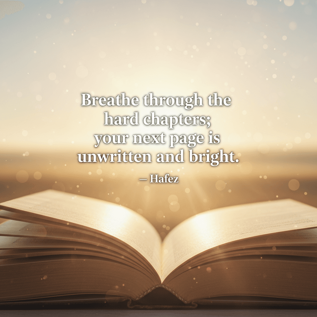 Breathe through the hard chapters; your next page is unwritten and bright. — Hafez