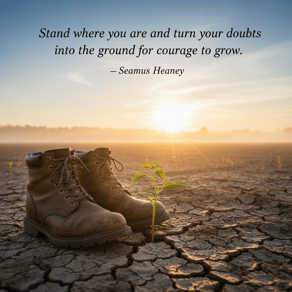 Permanece donde estás y convierte tus dudas en la tierra para que crezca la valentía. — Seamus Heaney