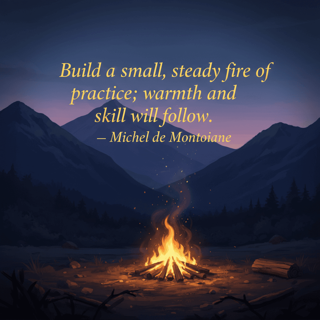 Build a small, steady fire of practice; warmth and skill will follow — Michel de Montaigne