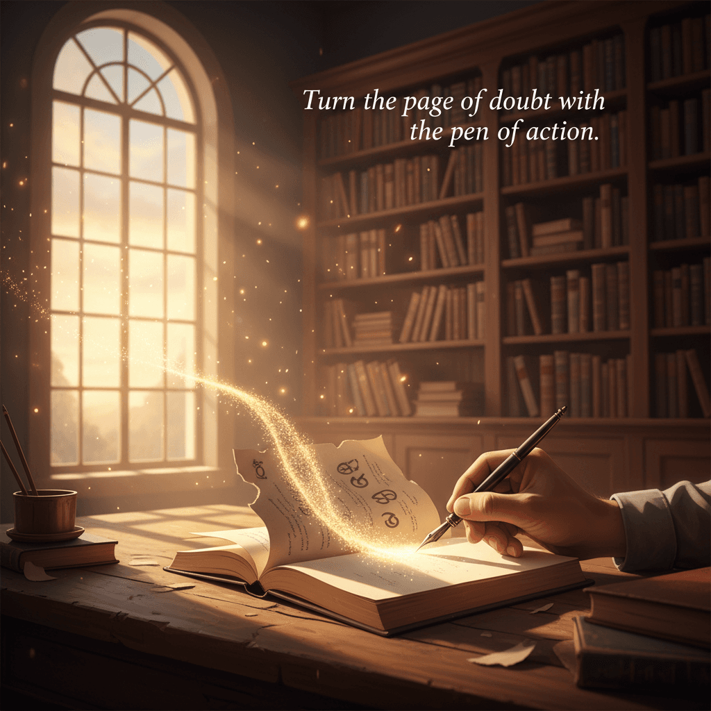 Turn the page of doubt with the pen of action. — Rumi
