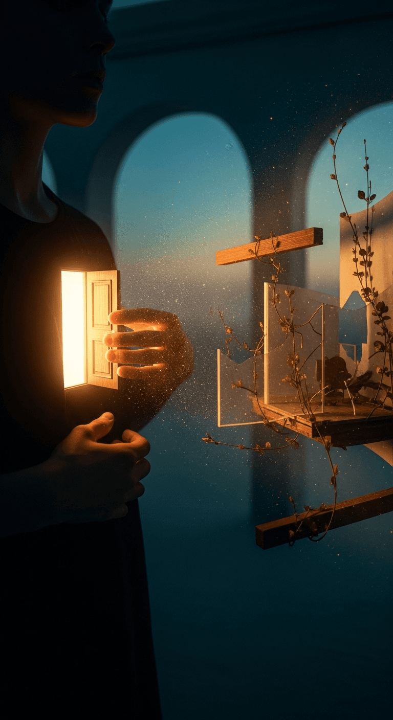 Cruzar el umbral del corazón para edificar esperanza Abre la puerta de tu pecho donde aguarda la esperanza; traspásala y construye la estancia que hay al