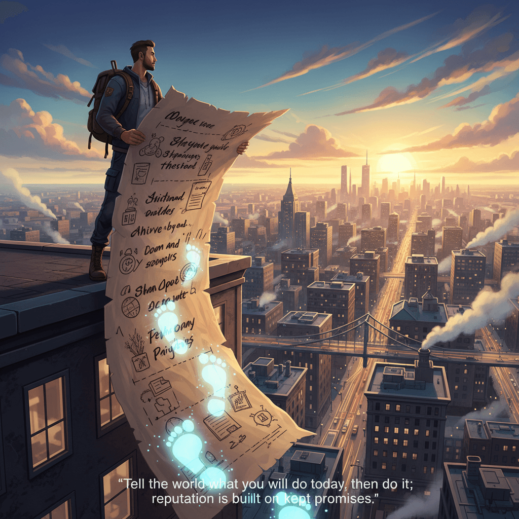 Tell the world what you will do today, then do it; reputation is built on kept promises. — Gabriel García Márquez