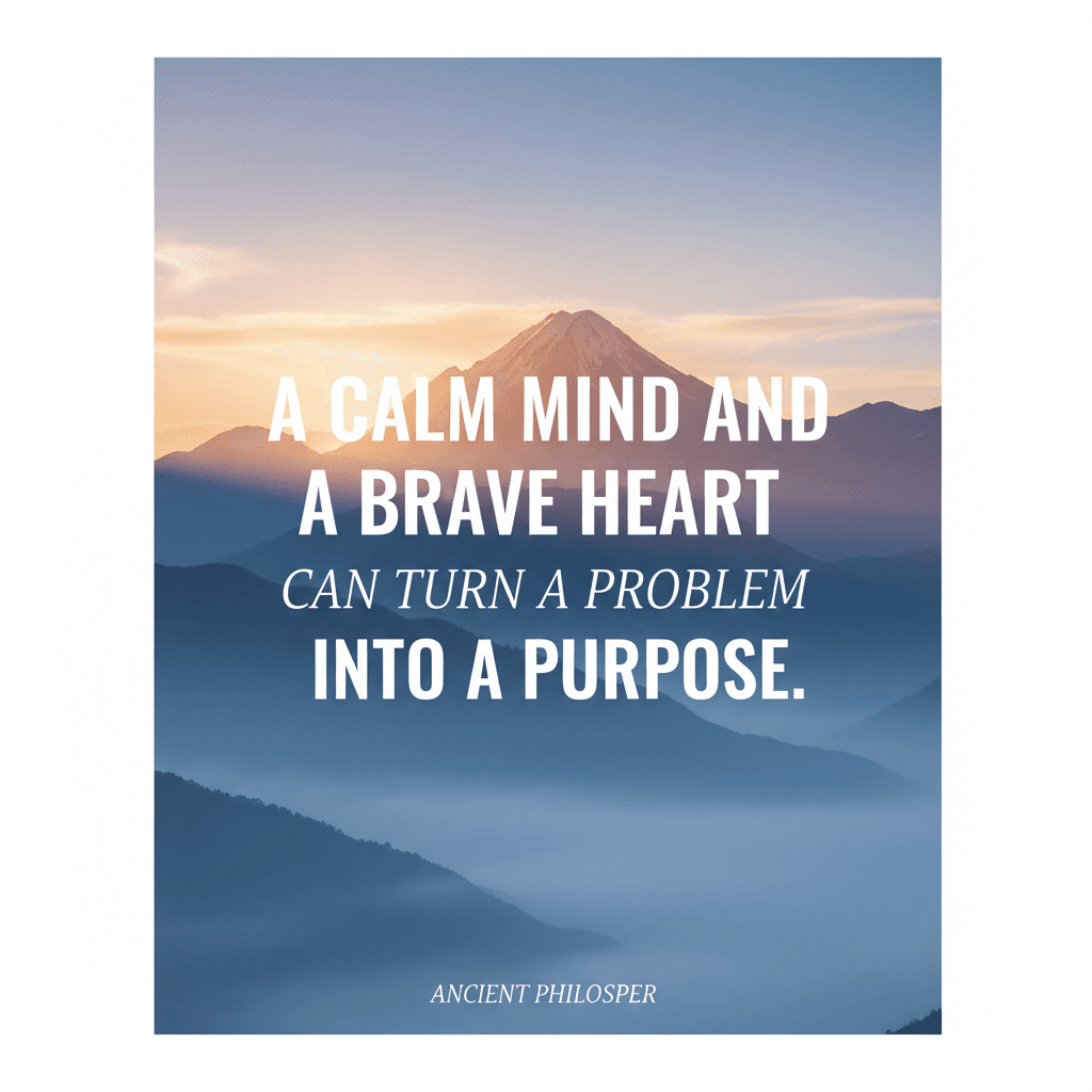 From Problem to Purpose Through Stoic Courage A calm mind and a brave heart can turn a problem into a purpose. — Marcus Aurelius