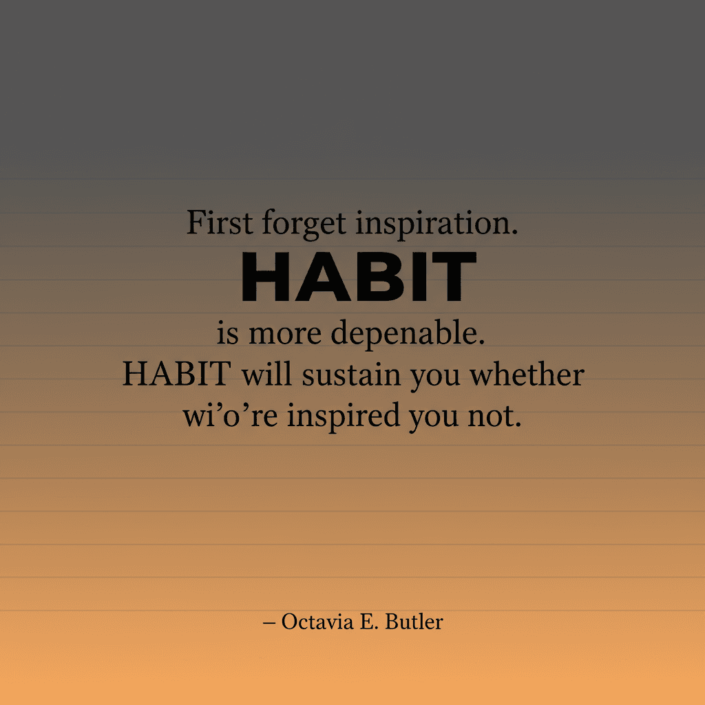 Primero olvida la inspiración. El hábito es más confiable. El hábito te sostendrá estés inspirado o no. — Octavia E. Butler