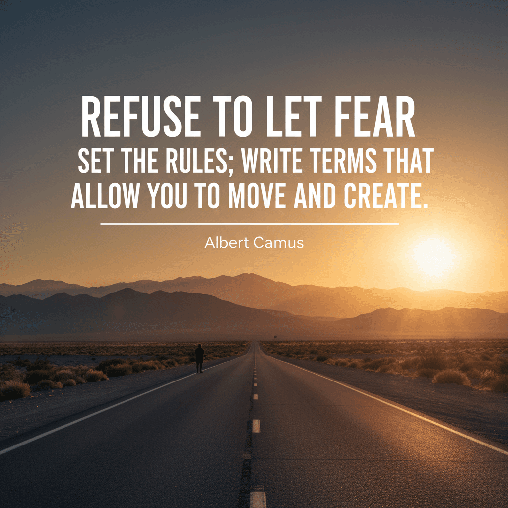 No permitas que el miedo dicte las reglas; redacta términos que te permitan moverte y crear. — Albert Camus