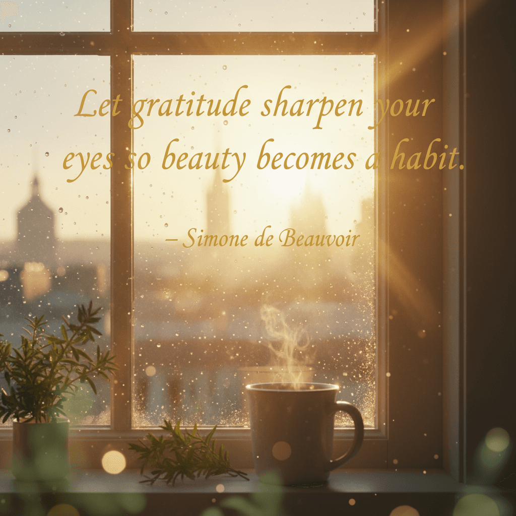 Let gratitude sharpen your eyes so beauty becomes a habit. — Simone de Beauvoir