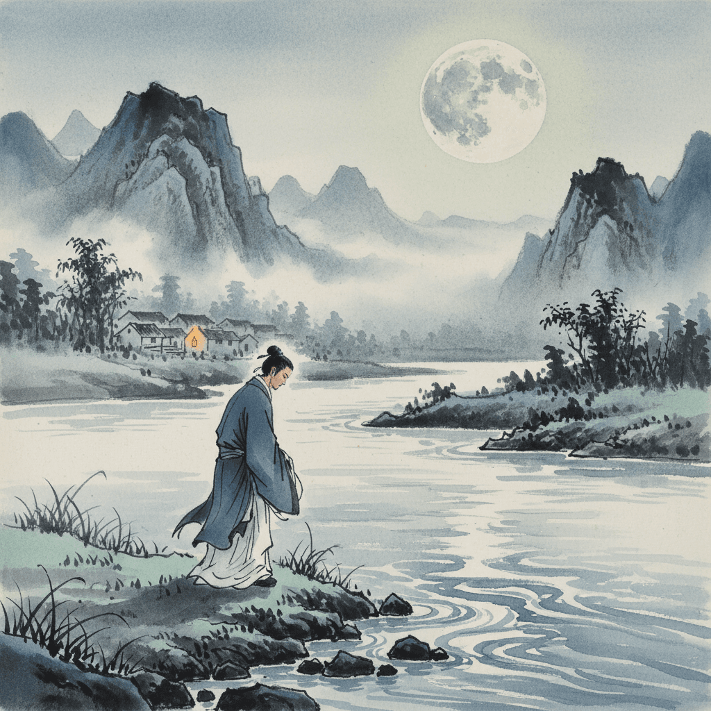 "Levanto la cabeza para contemplar la luna brillante; la bajo, pensando en mi hogar." — Li Bai
