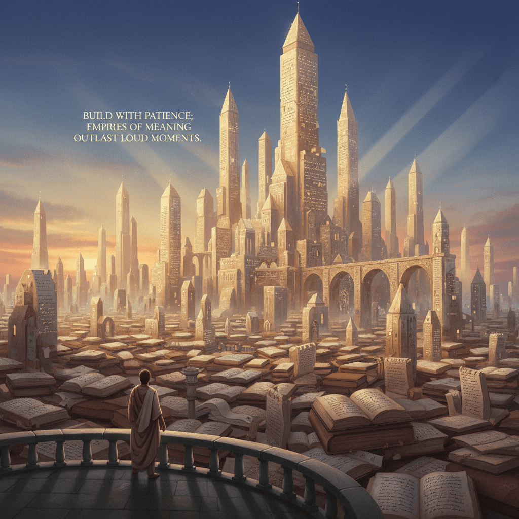 Build with patience; empires of meaning outlast loud moments. — George Eliot