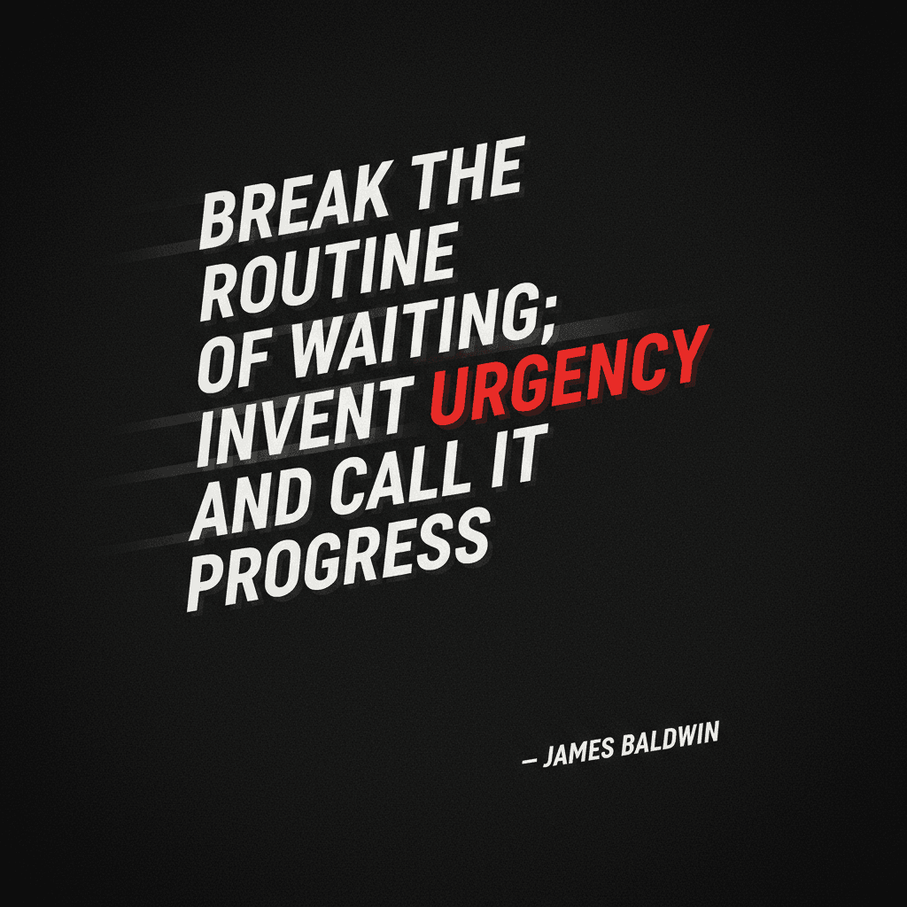 Break the routine of waiting; invent urgency and call it progress. — James Baldwin