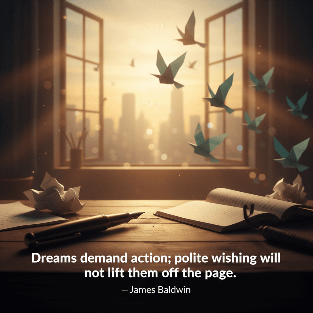 Los sueños exigen acción; desearlos cortésmente no los sacará de la página. — James Baldwin