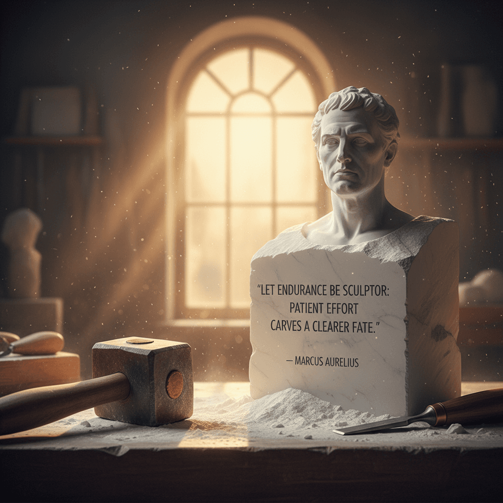 以 坚忍 为 匠 耐心 雕刻 清晰 命运 让坚忍成为雕刻家:耐心的努力雕刻出更清晰的命运。——马可·奥勒留