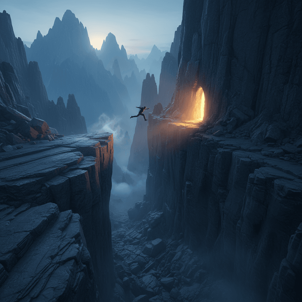 Salta al miedo: la verdad tras la comodidad Da el salto hacia la pregunta que te asusta; la respuesta suele aguardar más allá de la comodidad. —