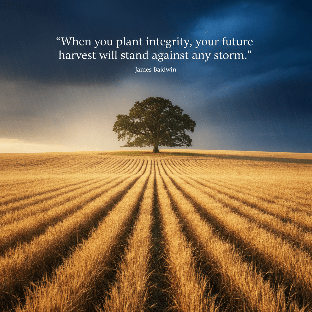 Cuando siembras integridad, tu cosecha futura resistirá cualquier tormenta. — James Baldwin