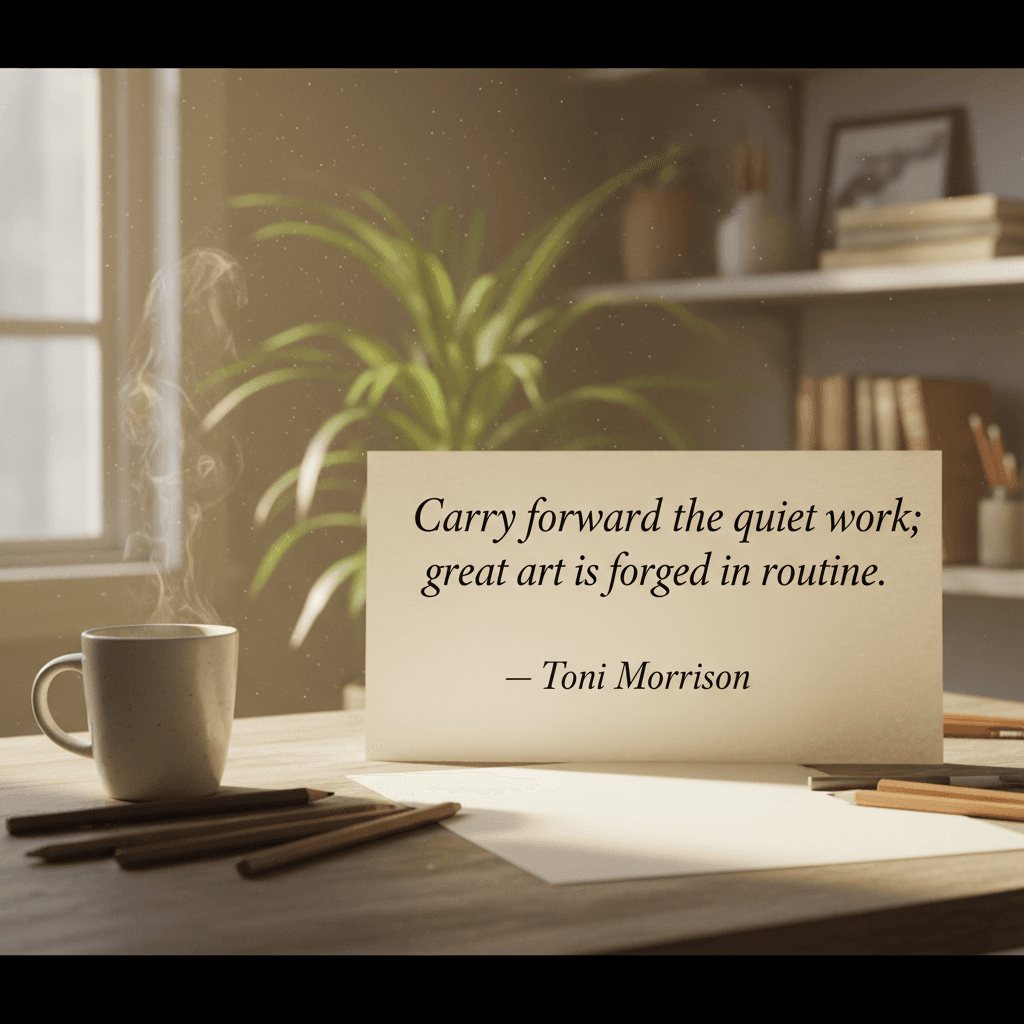 Continúa con el trabajo silencioso; el gran arte se forja en la rutina. — Toni Morrison