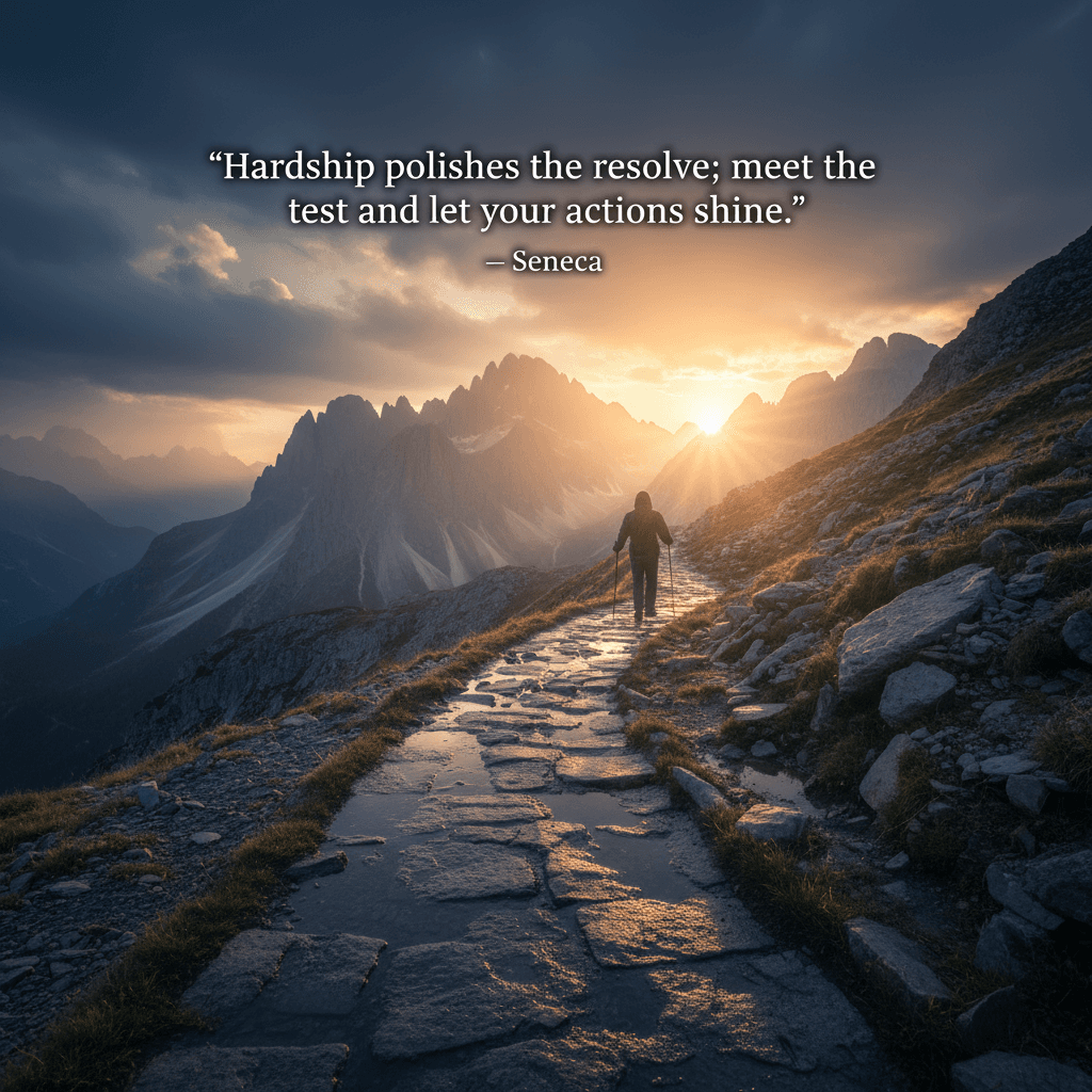 La adversidad pule la determinación; enfrenta la prueba y deja que tus acciones brillen. — Séneca