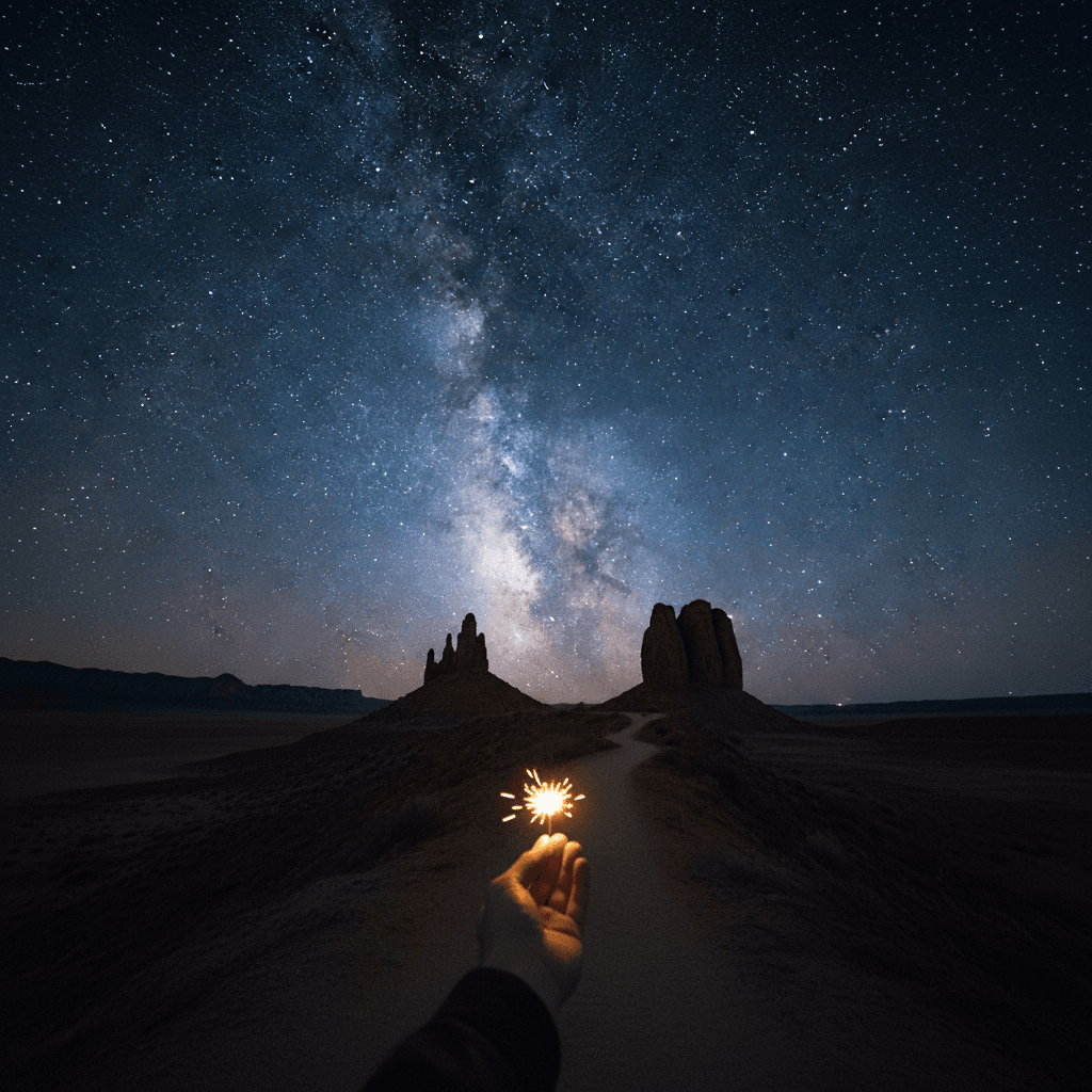 De chispas persistentes a luces que perduran Las estrellas nos enseñan que incluso la luz distante comenzó como una chispa pequeña y persistente.