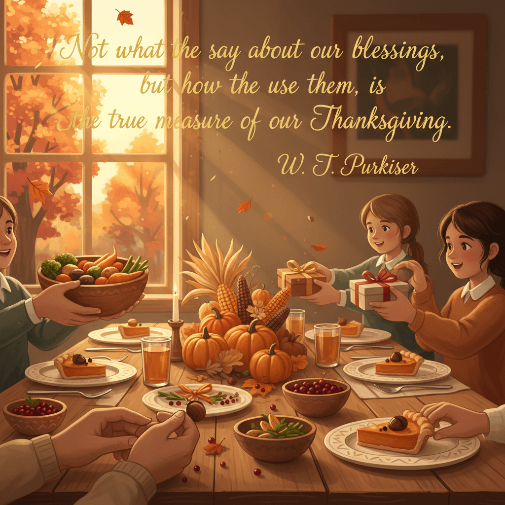 Not what we say about our blessings, but how we use them, is the true measure of our Thanksgiving. — W. T. Purkiser