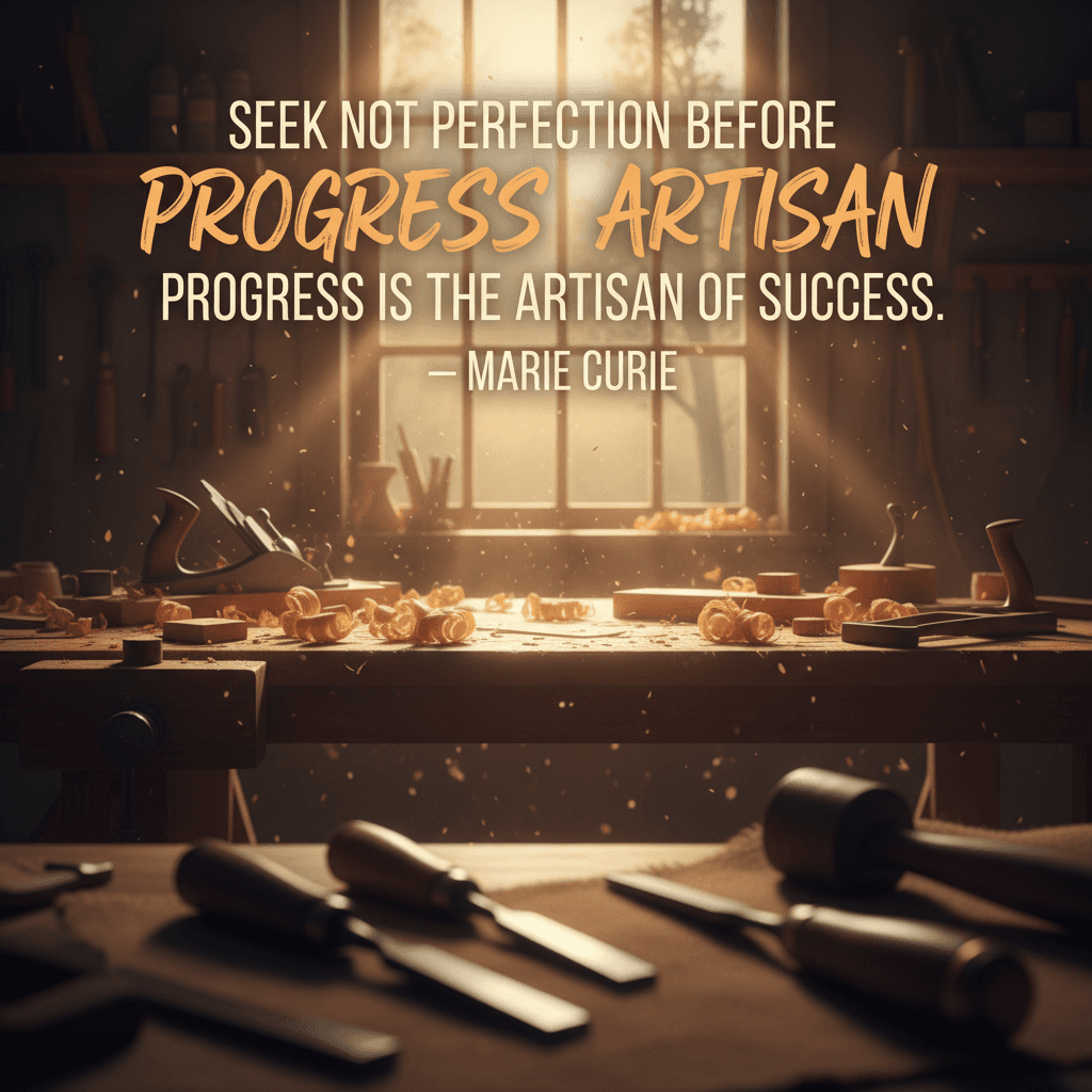 Seek not perfection before beginning; progress is the artisan of success. — Marie Curie