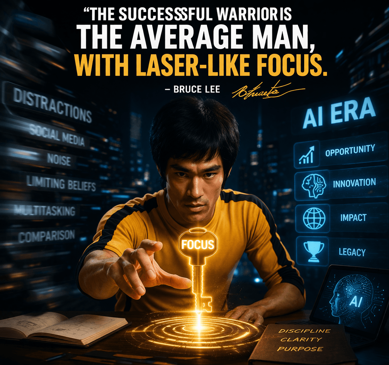 The successful warrior is the average man, with laser-like focus. - Bruce Lee
