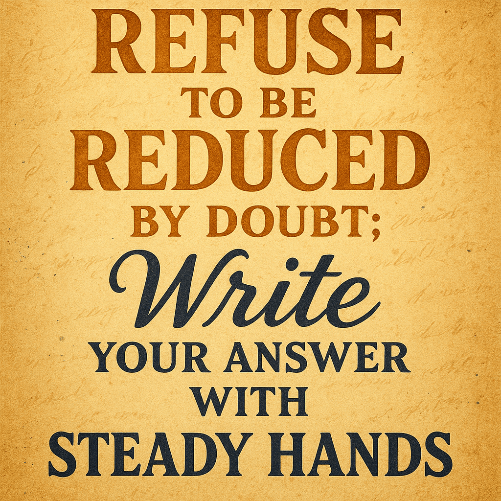 Refuse to be reduced by doubt; write your answer with steady hands. — Toni Morrison